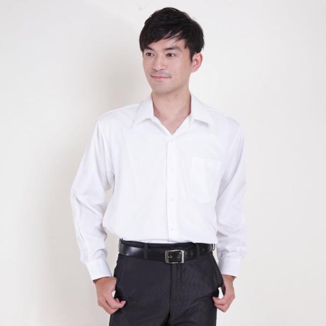 JIA HUEI 長袖柔挺領男仕吸濕排汗襯衫 白色  素面壓紋  商務  男襯衫(台灣製造)