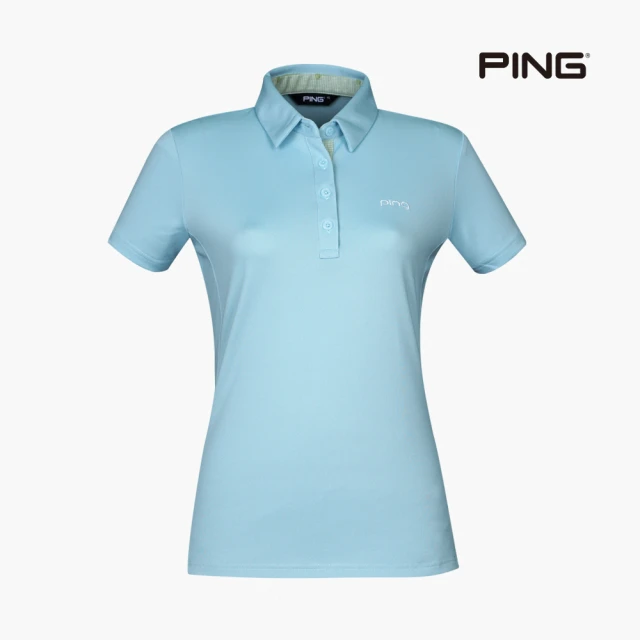 PING 女款經典素色短袖立領POLO衫-淺藍(吸濕排汗/抗UV/GOLF/高爾夫球衫/RA22190-53)