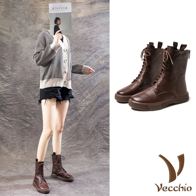VecchioVecchio 真皮馬丁靴 牛皮馬丁靴/全真皮頭層牛皮經典百搭帥氣馬丁靴(棕)