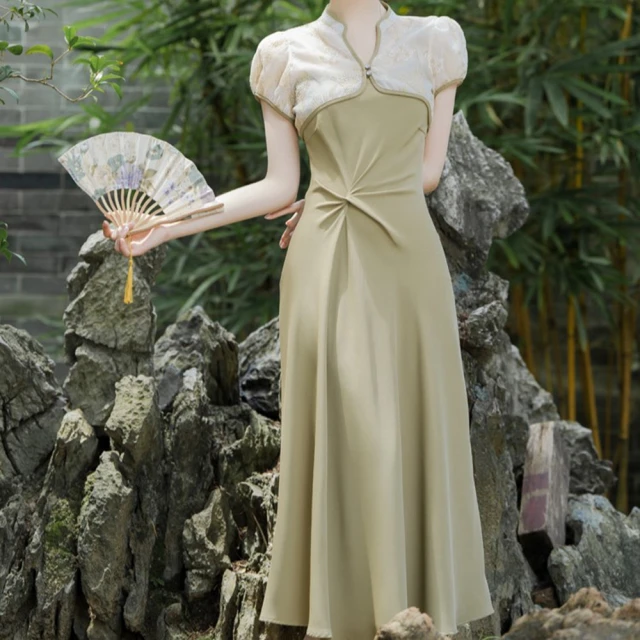 維拉森林維拉森林 玩美衣櫃新中式收腰吊帶裙改良旗袍洋裝S-XL
