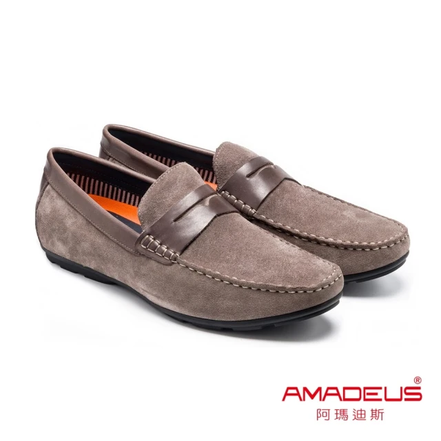 AMADEUS 阿瑪迪斯AMADEUS 阿瑪迪斯皮鞋 真皮舒適休閒樂福鞋/帆船鞋 23403-2 灰色(麂皮樂福鞋)