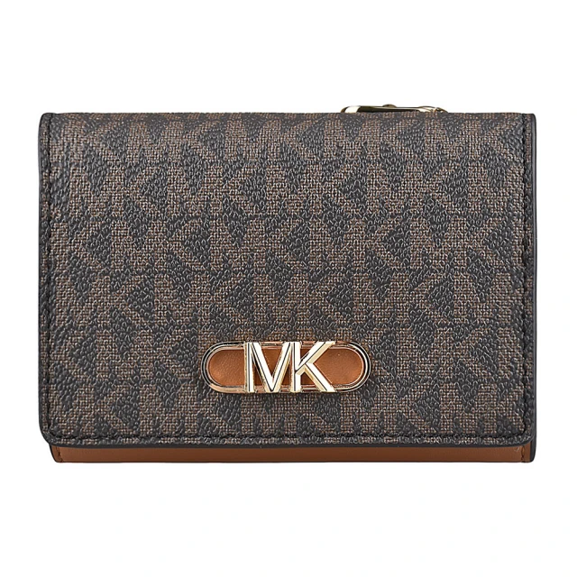 Michael Kors MK MICHAEL KORS PARKER縮寫LOGO印花PVC 4卡三折釦式短夾(橡子棕x深褐)