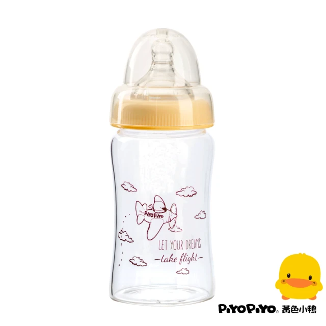 Piyo Piyo 黃色小鴨 媽咪乳感玻璃寬口奶瓶(180ml)