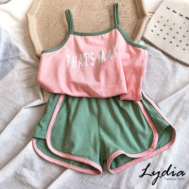 LydiaLydia 現貨 休閒女童套裝-韓版字母背心+短褲兩件套組(粉/綠 85-135)