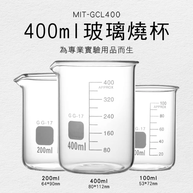 2入400ML 玻璃燒杯 寬口 耐高溫 刻度杯 耐熱水杯 實驗杯 烘焙帶刻度量杯量筒 牛奶杯 180-GCL400*2