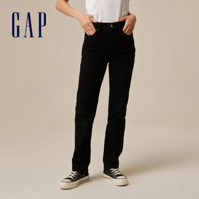GAP 女裝 高腰直筒牛仔褲-黑色(728820)