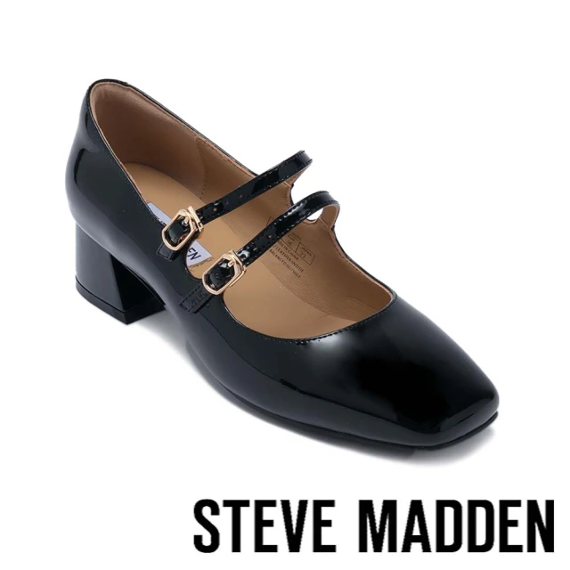 STEVE MADDEN DIANA 皮革粗跟雙帶瑪莉珍鞋(黑色)