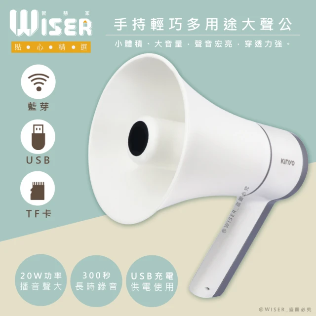 WISER精選 充插兩用大聲公大喇叭/喊話器/擴音器(錄音播音/藍牙、USB、TF)