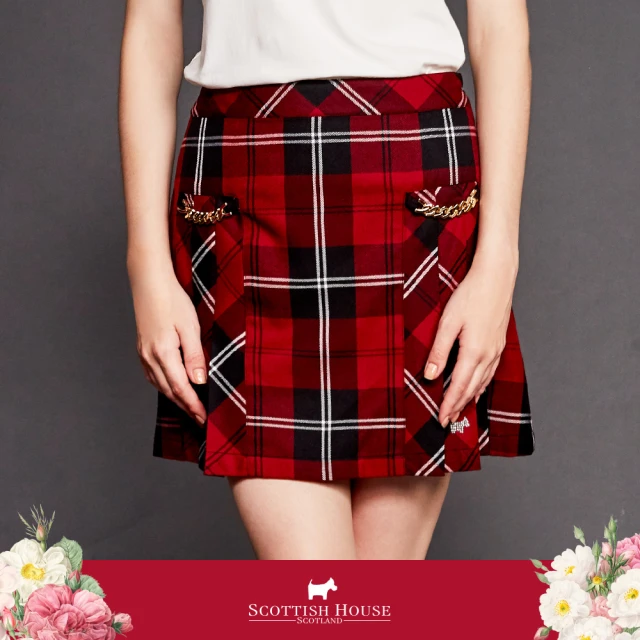 SCOTTISH HOUSESCOTTISH HOUSE 紅黑格 植絨百褶格紋裙-短褲裡(AR2110)