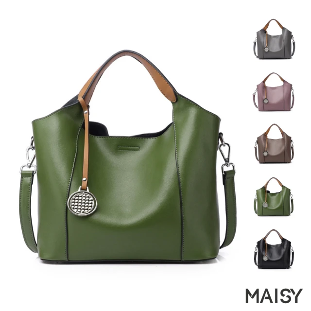 MAISY 歐美流行風格牛皮子母手提包(現+預 黑色／卡其棕／灰色／紫色／綠色)