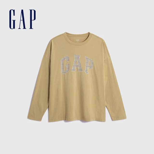 GAP 男裝 Logo純棉圓領長袖T恤-淺橙色(817125)