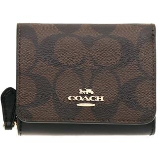 【COACH】黑x深咖啡PVC三折零錢袋短夾