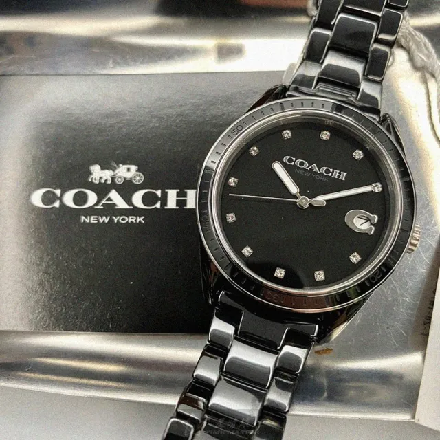 【COACH】COACH蔻馳女錶型號CH00103(黑色錶面黑錶殼深黑色陶瓷錶帶款)