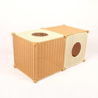 【crazypaws 瘋狂爪子】藤立方牆面貓屋貓跳臺-2入(貓窩/鎖牆跳臺/寵物傢俱)