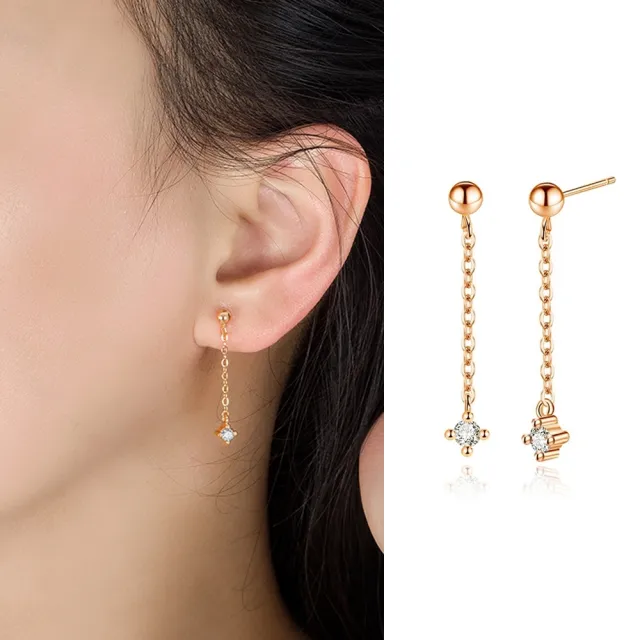 【Emi 艾迷】朴敏英同款 純粹簡約點鑽垂墜 925銀針耳環(韓劇 金秘書 同款)