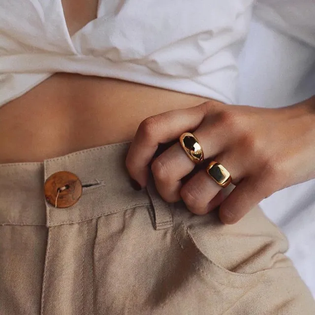 【CINCO】葡萄牙精品 Giulia ring 925純銀鑲24K金戒指 方形素面戒指(925純銀)