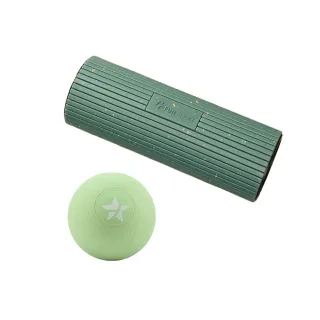 【Fun Sport】綠能浩克-筋膜修復滾棒-健力滾筒+雷力斯按摩球（草原綠）(滾筒 按摩球 滾棒 按摩滾筒)