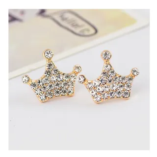 【MISA】皇冠耳環 皇冠耳釘/可愛滿鑽皇冠耳釘耳環(白鑽)