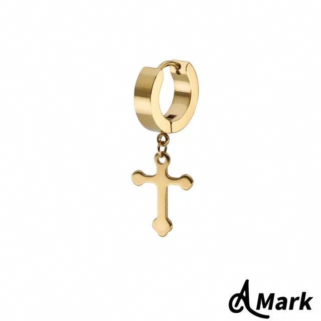 【A MARK】鈦鋼耳環 十字架耳環/個性經典十字架造型C圈鈦鋼耳環 單只(3色任選)