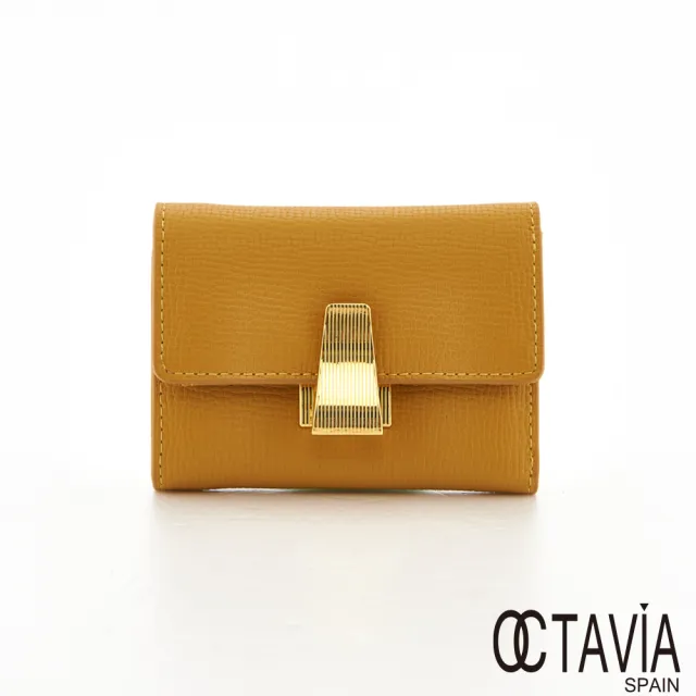【OCTAVIA 8】真皮 海邊走走 牛皮貝殼釦 三折短夾(鵝黃)