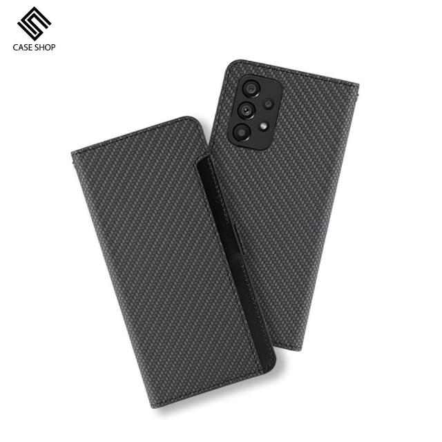 【CASE SHOP】Samsung A33 前插卡側立式皮套-黑(隱藏收納功能)