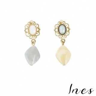【INES】韓國設計S925銀針不對稱幾何法式復古寶石造型耳環(S925銀針耳環 不對稱耳環 寶石耳環)
