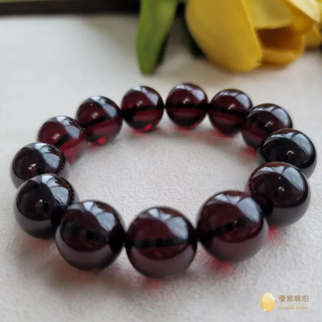 【優雅琥珀】來自波羅地海 16mm天然紅珀圓珠手串(歐洲原裝進口天然琥珀 附鑑定證書)