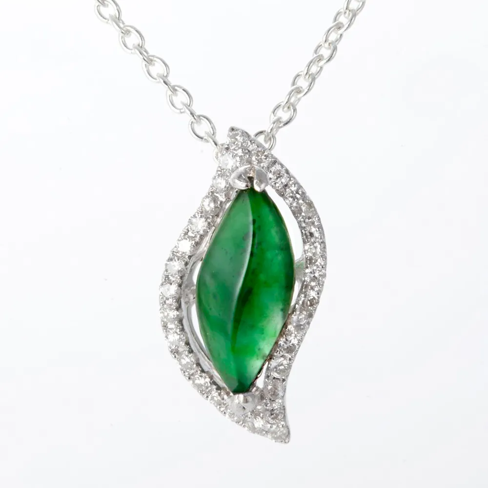 【DOLLY】14K金 緬甸高冰種綠翡鑽石項鍊