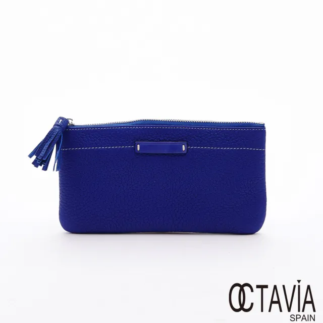 【OCTAVIA 8】雙11 真皮 彎彎的  荔枝牛皮流蘇手機手拿式長夾(皇室藍)