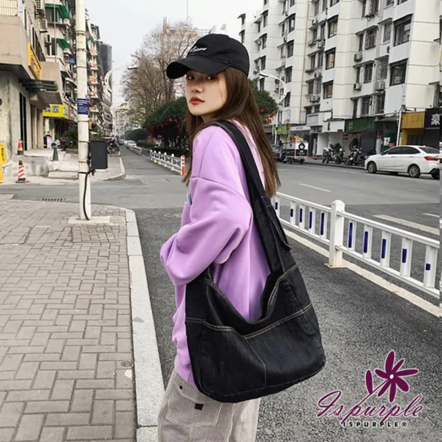 【iSPurple】雙11 多格寬背帶＊牛仔中性斜垮肩背包(2色可選)