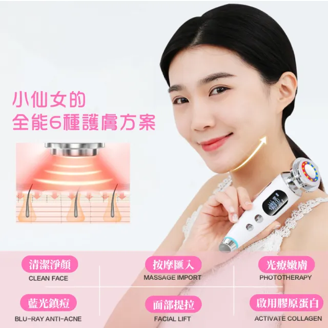 【嫩膚養護】彩光提拉緊緻離子導入儀(水光肌 細紋 美容儀 導出儀 清潔儀 護理 V臉 按摩儀 潔面儀 精華液)