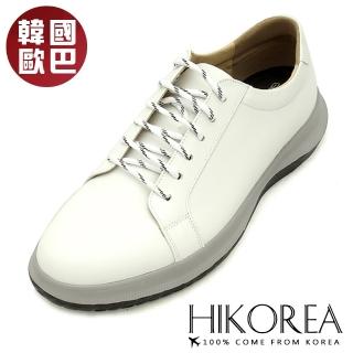 【HIKOREA】正韓製空運。全真牛皮超軟Q綁帶4CM小白鞋/男女同款(73-0502/現貨+預購)