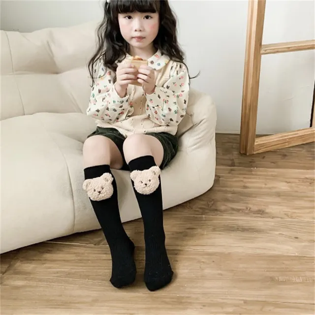 【安朵童舖】現貨韓版兒童薄款小熊長筒襪女童毛絨小熊襪童裝長筒襪襪子(01)