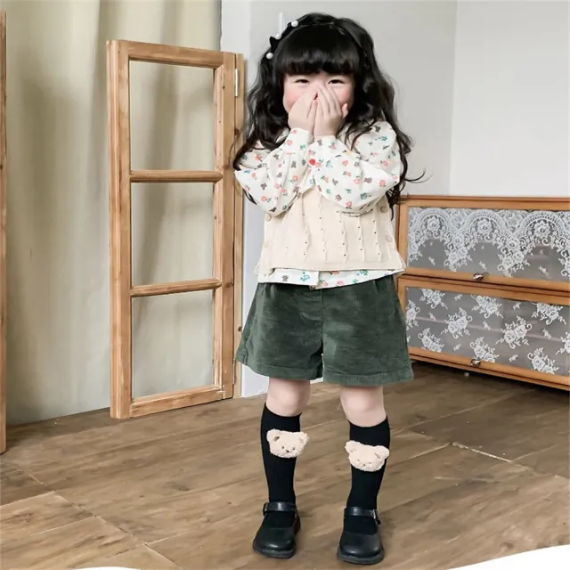 【安朵童舖】現貨韓版兒童薄款小熊長筒襪女童毛絨小熊襪童裝長筒襪襪子(01)
