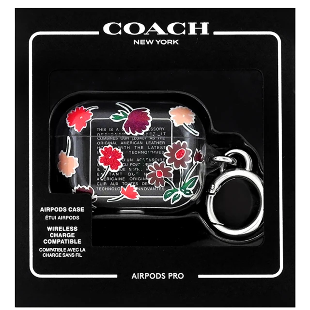COACHCOACH AirPods Pro透明收納盒/小掛包禮盒-花朵圖樣(買就送璀璨水晶觸控筆)