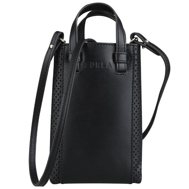 【FURLA 芙拉】MIASTELLA VERTICAL全皮壓紋直立式手提斜背兩用包(MINI/黑)