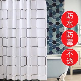 【寶盒百貨】黑白灰大方格浴簾PEVA金屬釦眼 加厚防水防黴(乾溼分離 免打孔窗簾拉簾 附掛勾)