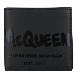 【ALEXANDER MCQUEEN】經典光亮標誌全皮短夾(黑x黑)