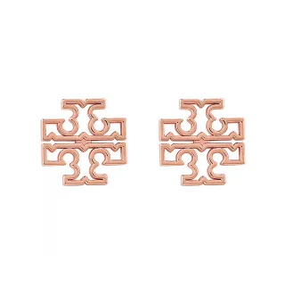 【TORY BURCH】TORY BURCH Britten 金屬鏤空雙T LOGO針式耳環(玫瑰金)