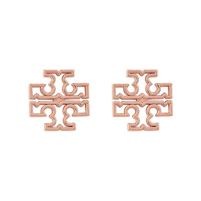 【TORY BURCH】TORY BURCH Britten 金屬鏤空雙T LOGO針式耳環(玫瑰金)