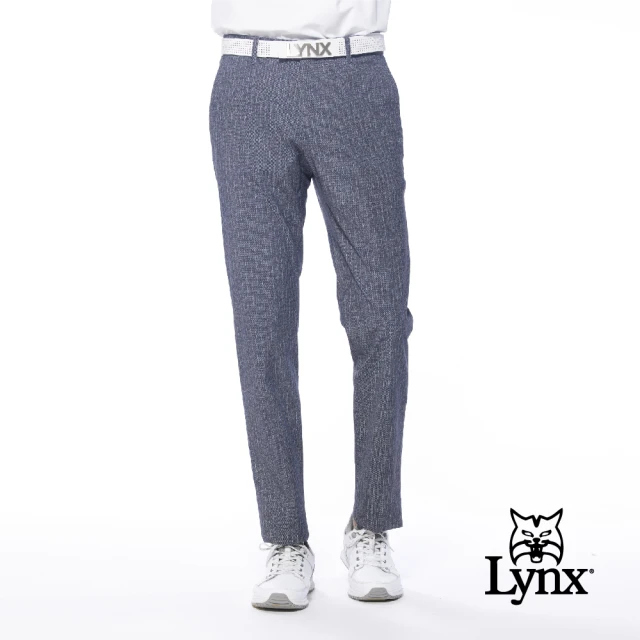 【Lynx Golf】korea男款經典白線條紋平口休閒長褲(深藍色)