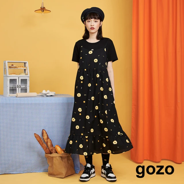 【gozo】甜甜圈荷葉襬細肩洋裝(兩色)