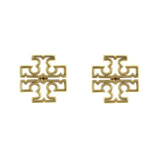 【TORY BURCH】TORY BURCH Britten 金屬鏤空雙T LOGO針式耳環(金)