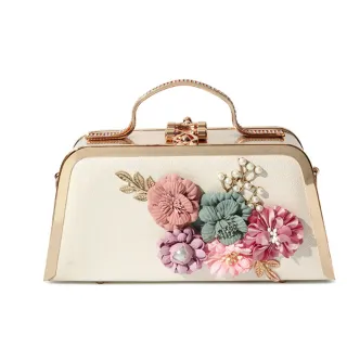 【Sp house】精緻立體花朵梯型鍊條手提晚宴包(5色可選)