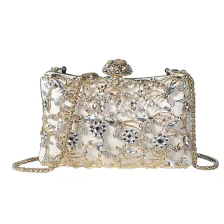 【Sp house】典藏鑲鑽立體鍊條手拿單肩晚宴包(4色)