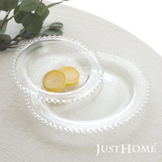 【Just Home】透亮珍珠歐式玻璃水果盤/糖果盤-8吋+10吋(2件組 玻璃盤)