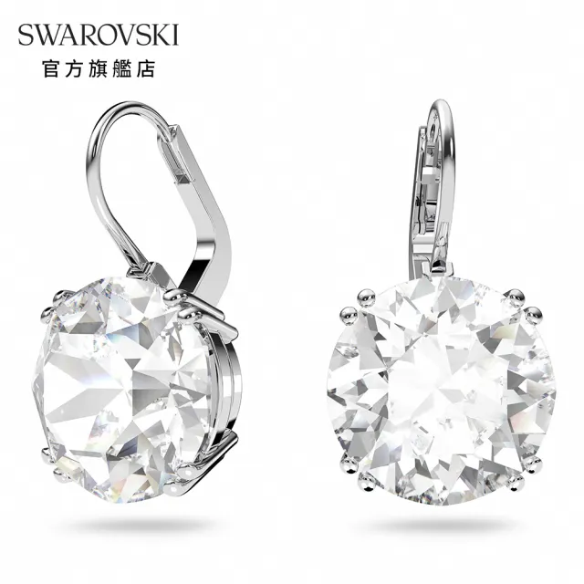 【SWAROVSKI 官方直營】Millenia 水滴形耳環圓形切割 白色 鍍白金色 交換禮物