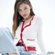 【iROO】配色方格立體織紋長袖針織外套