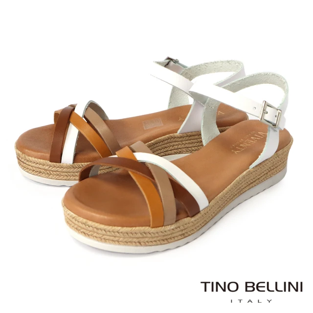 TINO BELLINI 貝里尼 西班牙進口多彩交叉細帶繫踝厚底涼鞋FSOV0002(白)