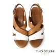 【TINO BELLINI 貝里尼】西班牙進口悠活漫步牛皮雙色拼接楔型涼鞋FSOT0005(棕)